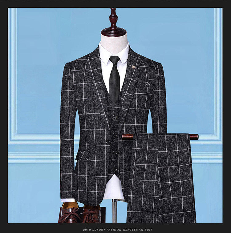 Men's Professional Three-Piece Suits - Checkered Business Formal