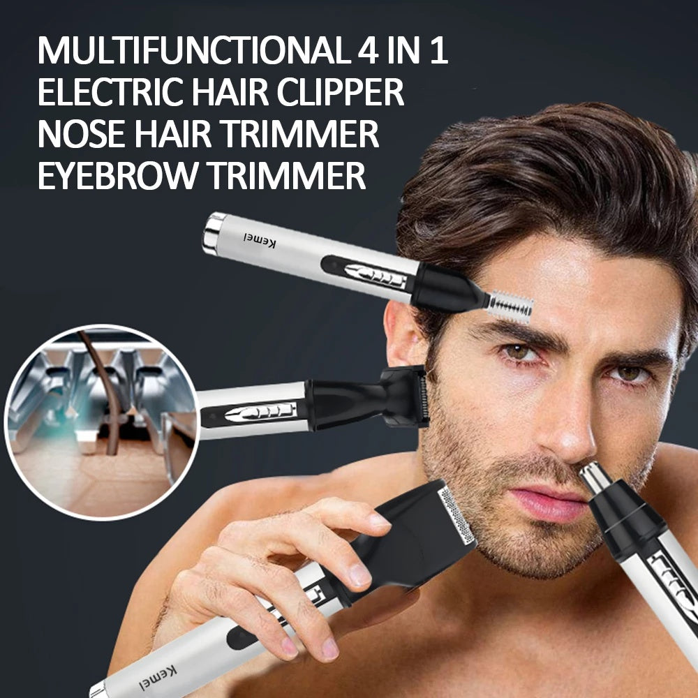 4 in1 Electric Nose Ear Trimmer Nasal Hair Cut Clipper Mens Hair Removal Eyebrow Trimmer Beard Shaving Machine Scissors Razor